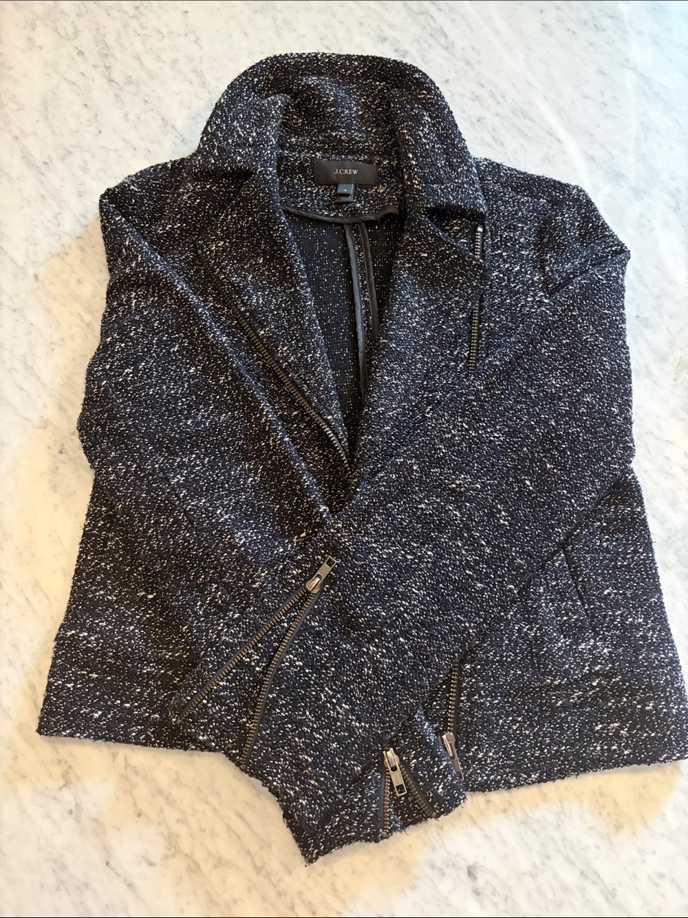 J. Crew Black and White Textured Tweed Moto Jacket